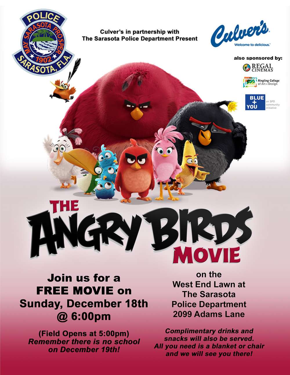 Blue + You Free Movie Night Featuring ‘The Angry Birds Movie’ – Sunday, December 18, 2016 — Sarasota Police Department