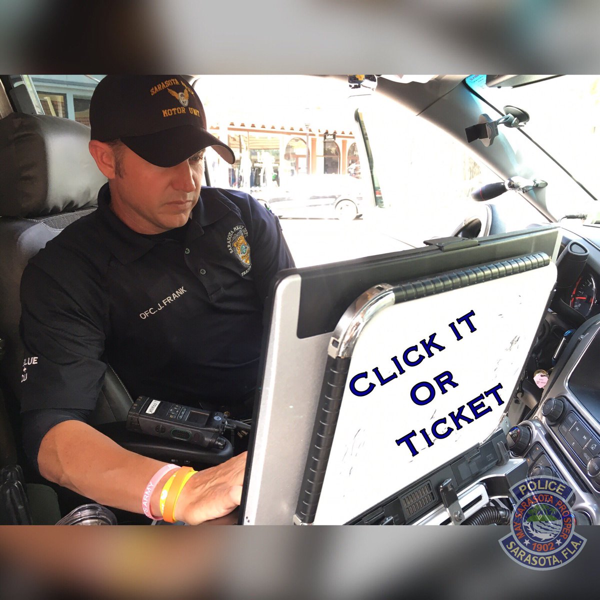 Call me crazy, but I think the Sarasota Police may be enforcing the click or ticket rule today, based upon all their Tweets
