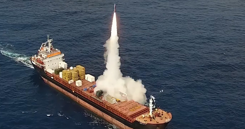 Long-range missile that can fit in shipping container test-fired at sea  